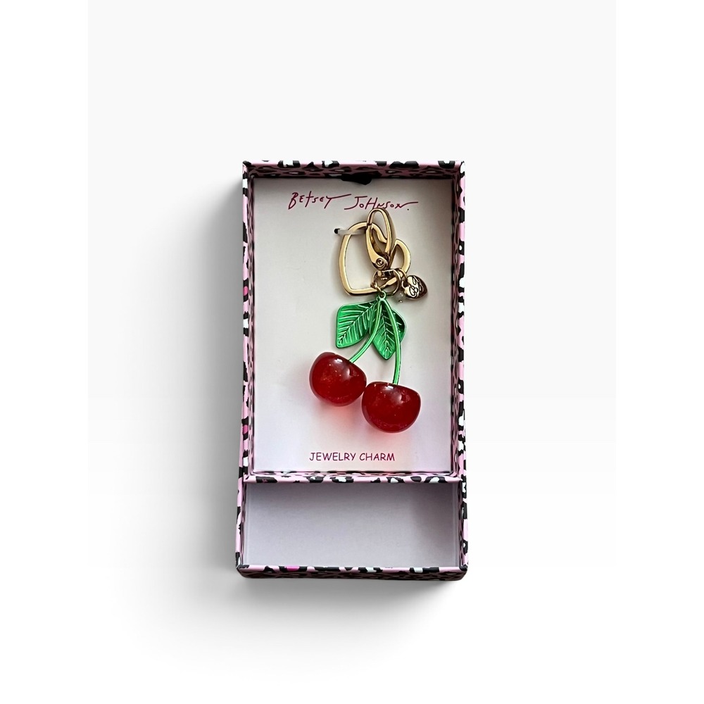 NWT Betsey Johnson Cherry Bag Charm Coquette Y2K Red Fruit Gold Heart Boxed